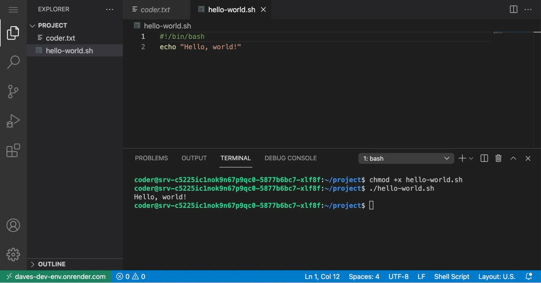 Running my first program in Dave's Dev Env
