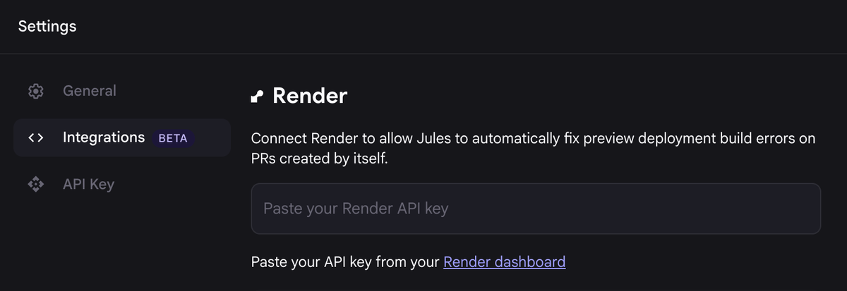 Adding your Render API key to Jules