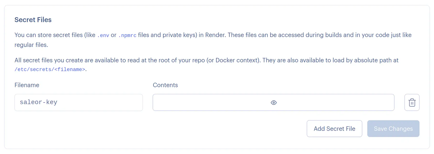 Add the RSA private key as a Secret File