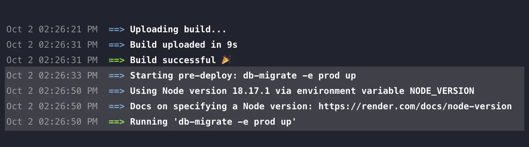 Viewing pre-deploy updates in deploy logs