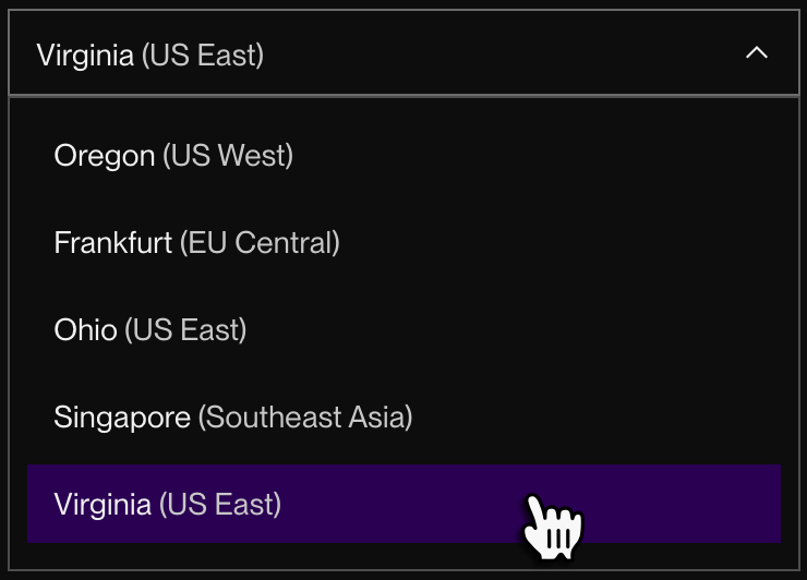 Selecting a service's region in the Render Dashboard
