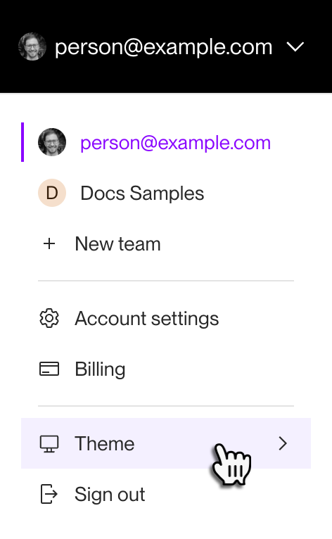 Setting a display theme in the Render Dashboard