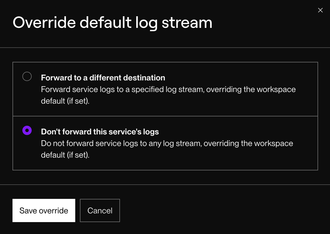 Overriding log streaming for an individual service
