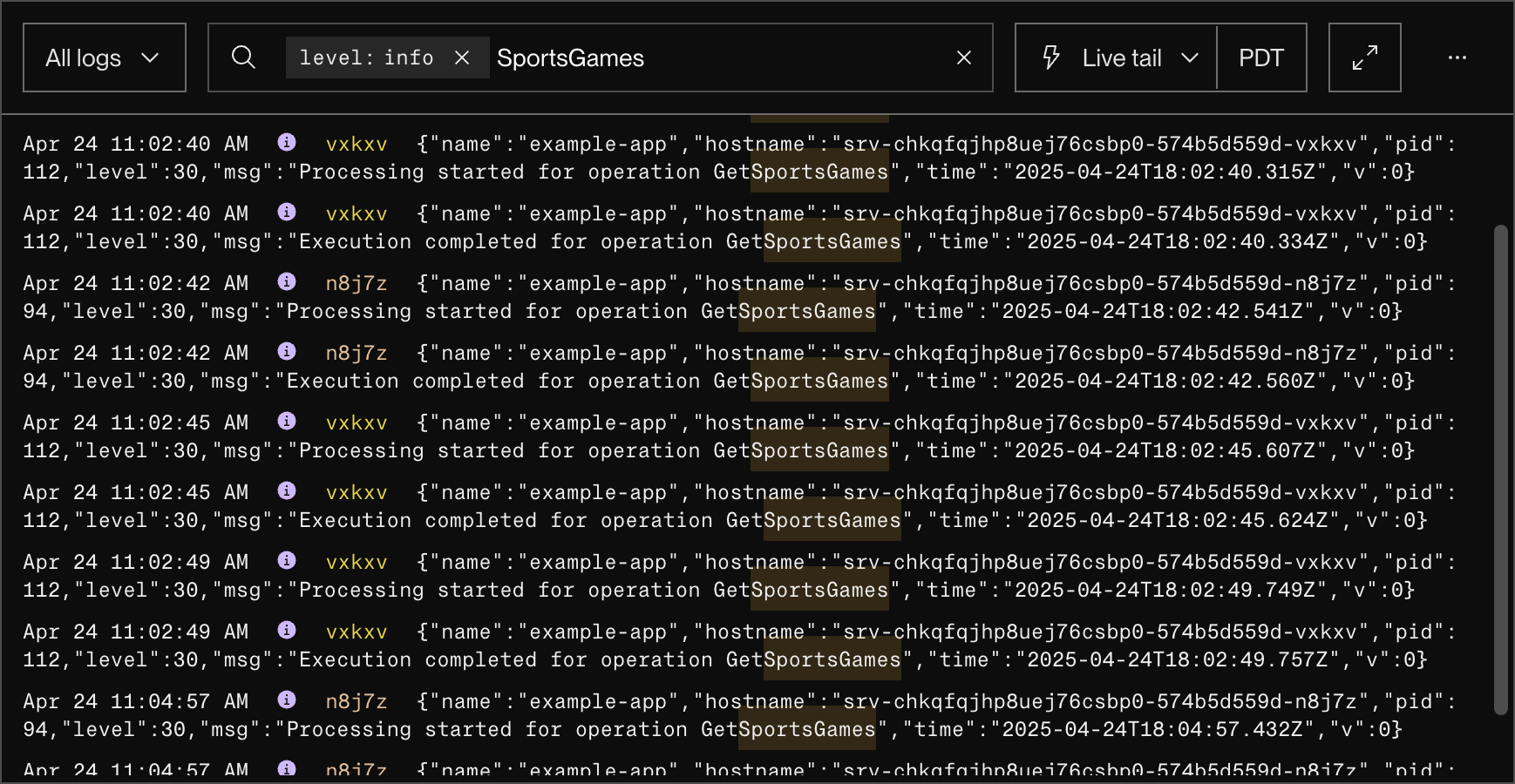 Log explorer in the Render Dashboard