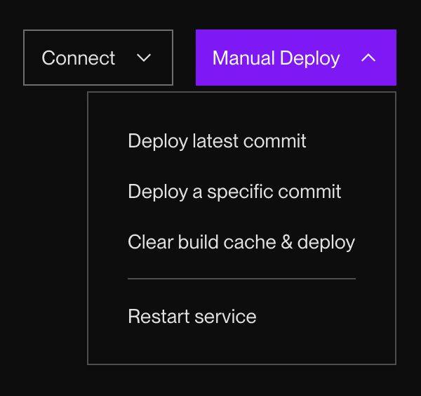 Manual deploy options in the Render Dashboard