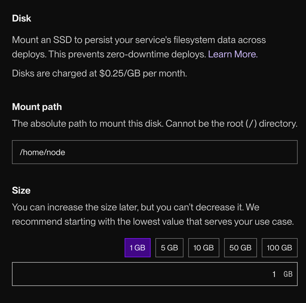 Adding a persistent disk to an n8n web service