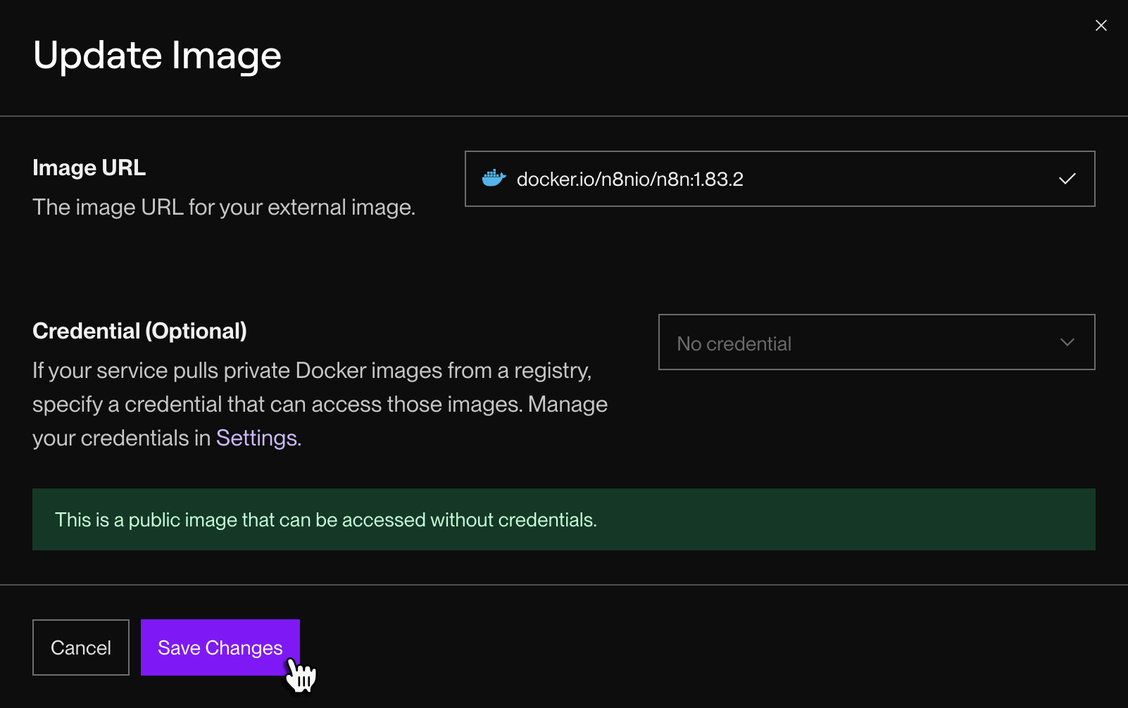 Updating the n8n image tag in the Render Dashboard