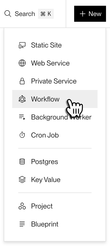 Creating a new workflow in the Render Dashboard