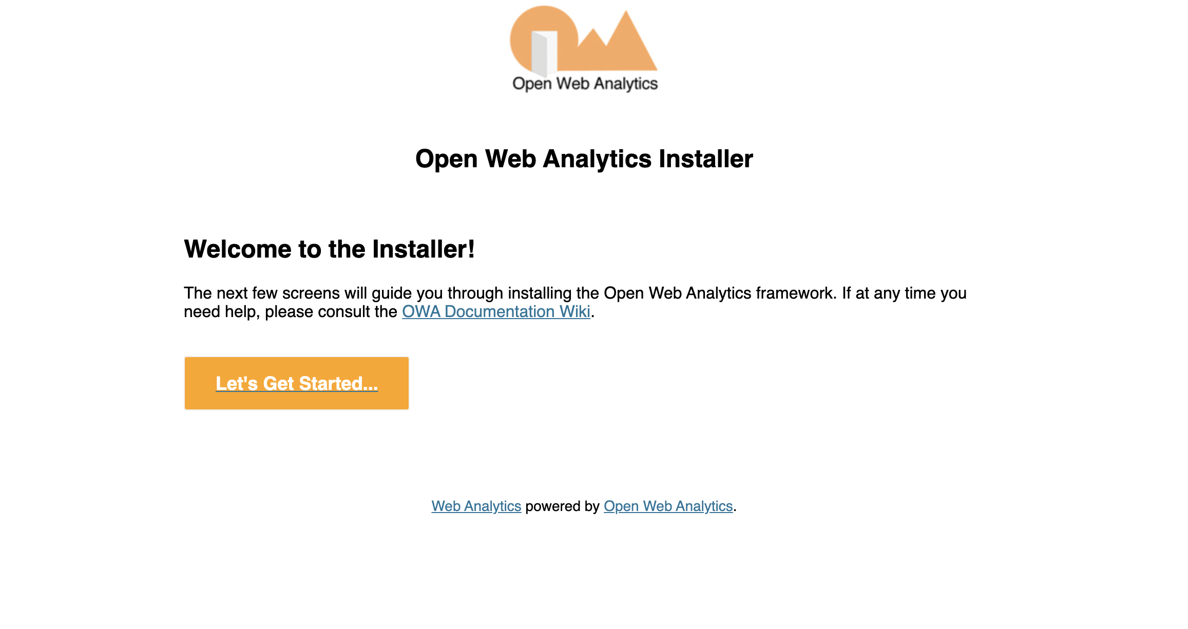 Open Web Analytics Welcome Screen