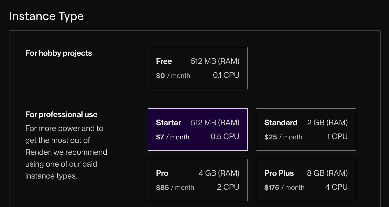 Selecting a web service instance type