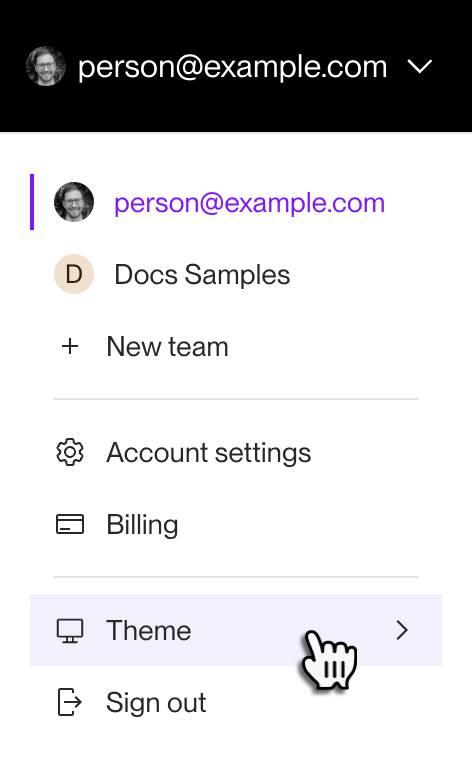 Setting your display theme in the account menu