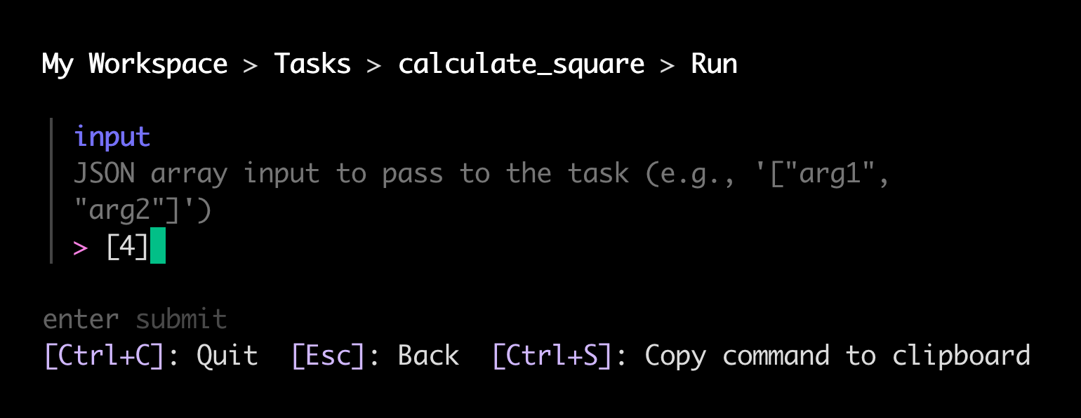 Providing input arguments for a task run in the Render CLI