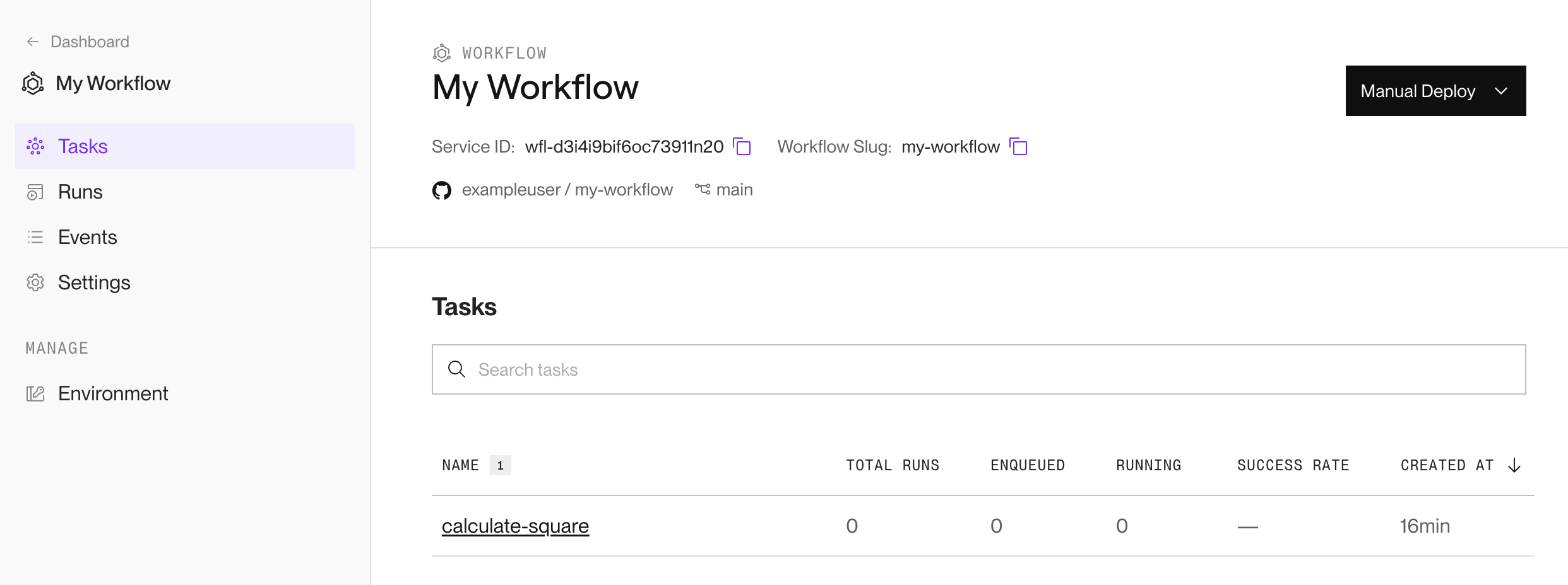 Viewing a registered task in the Render Dashboard